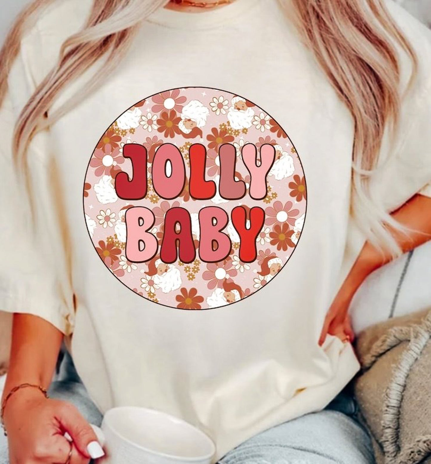 Jolly Baby Floral Santa Cirlce Tee