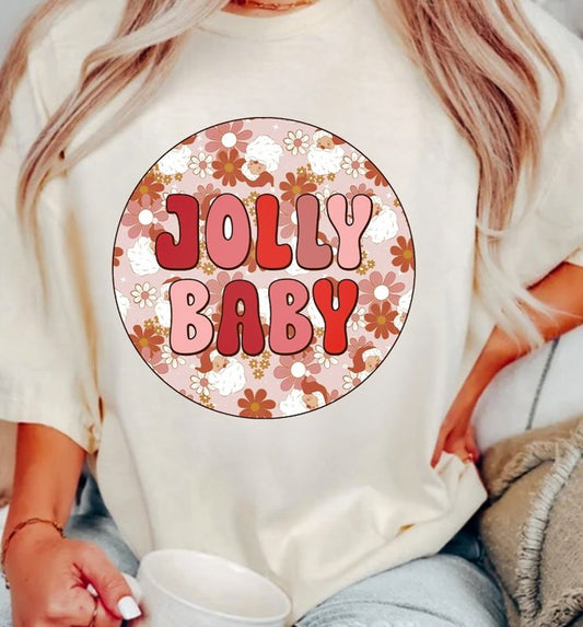Jolly Baby Floral Santa Cirlce Tee