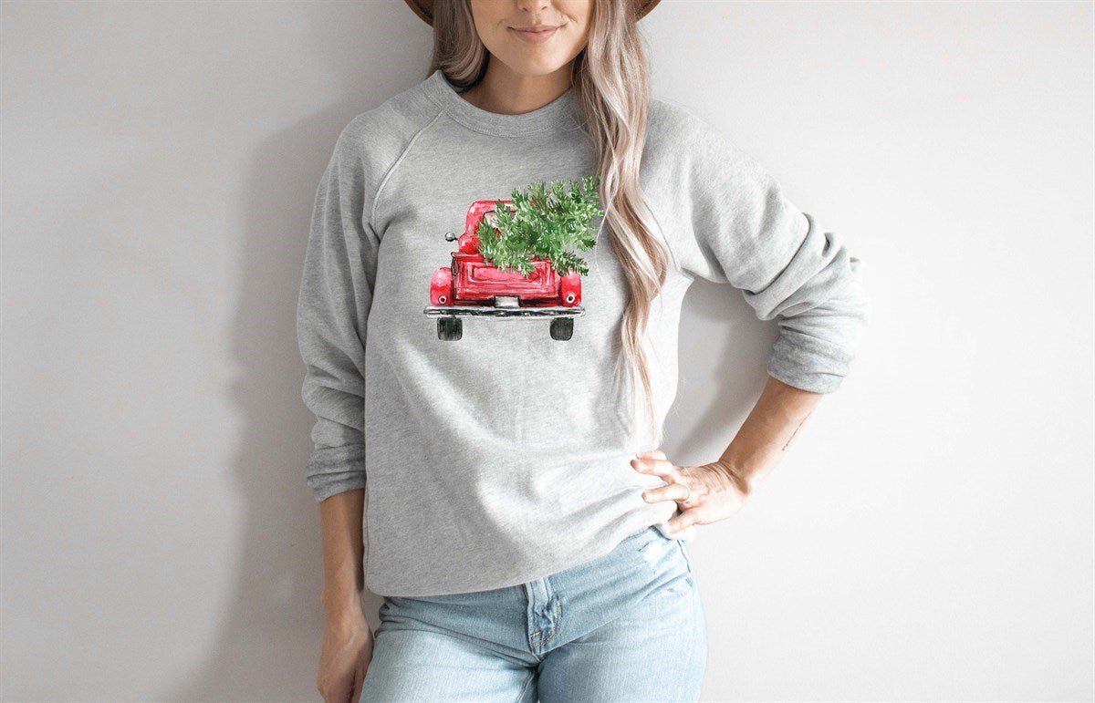 Red Truck With Tree In The Back Crew Sweatshirt