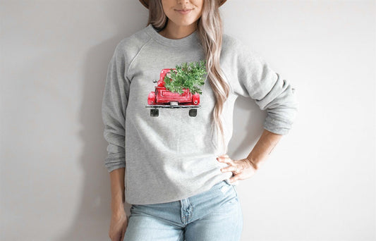 Red Truck With Tree In The Back Crew Sweatshirt