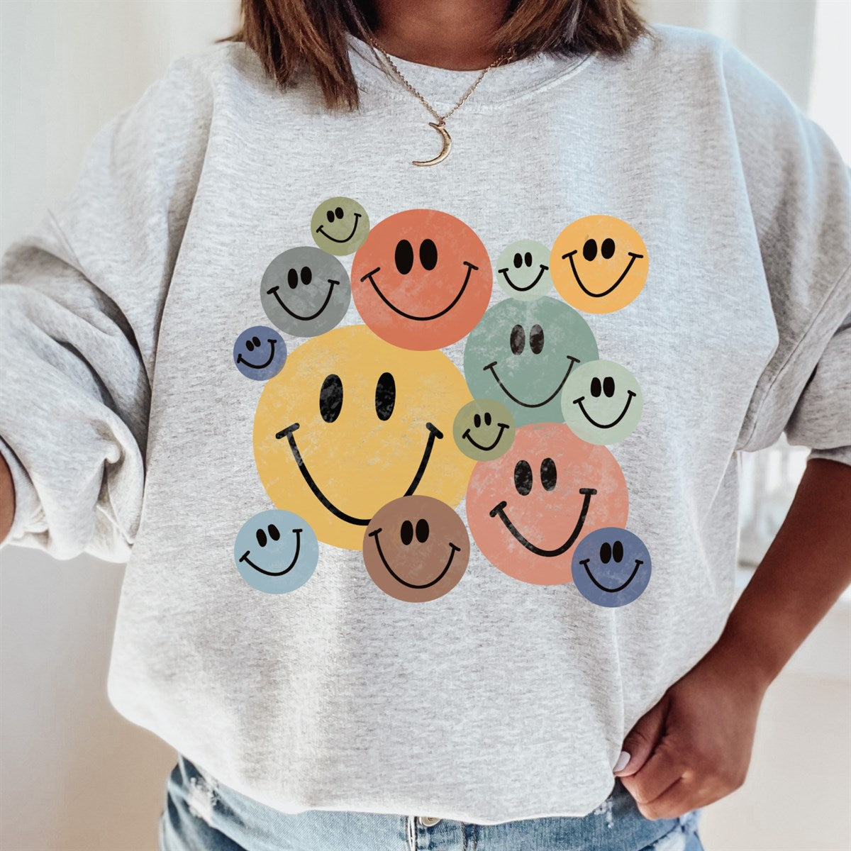 Retro Smiley Face T-Shirt or Crew Sweatshirt