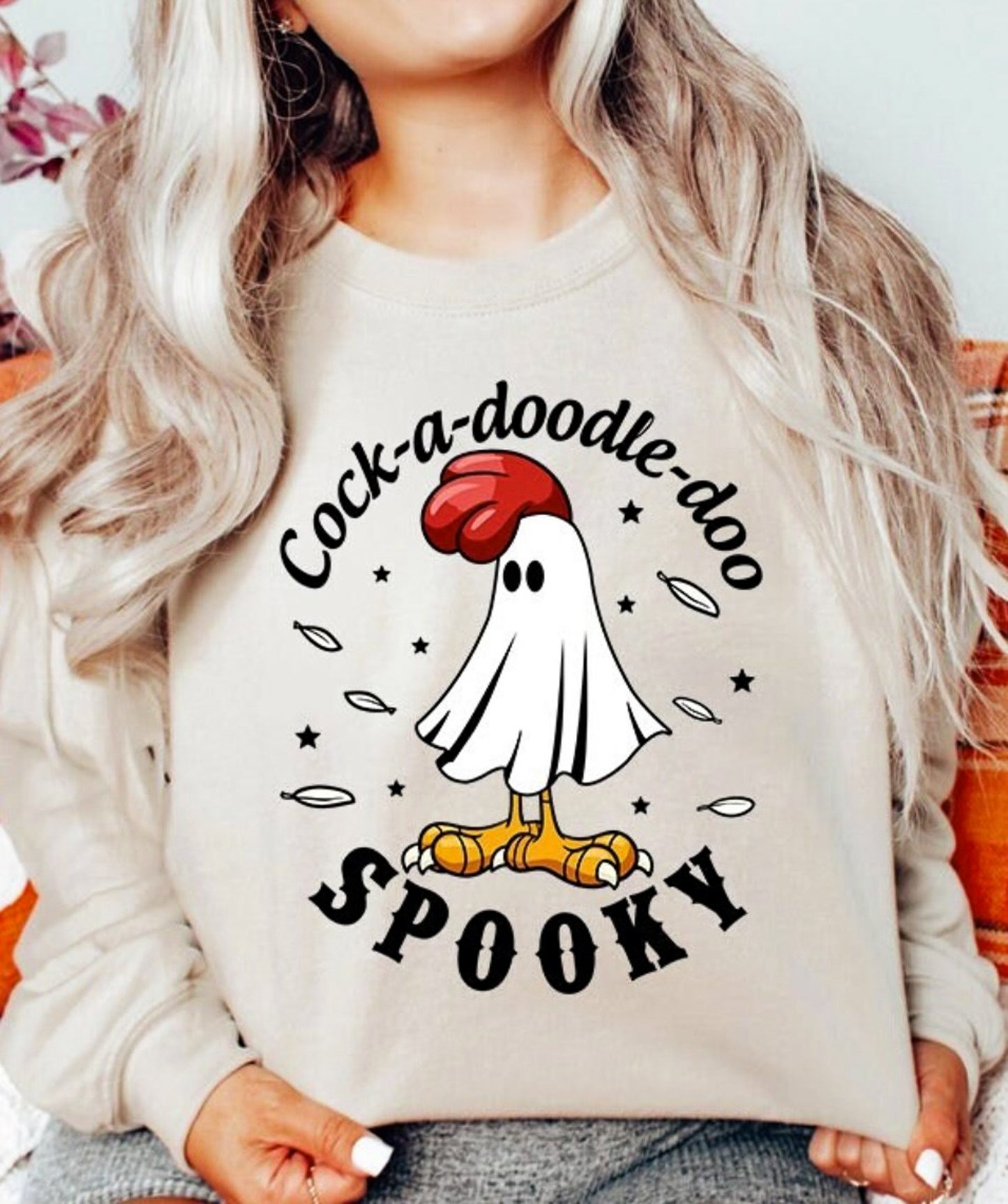 Cock-A-Doodle-Doo Spooky Ghost Chicken Crew Sweatshirt