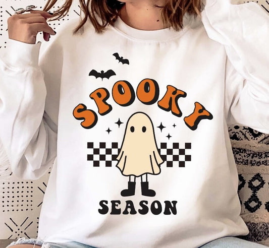 Spooky Season Ghost With Checkered Background Crew Sweatshirt