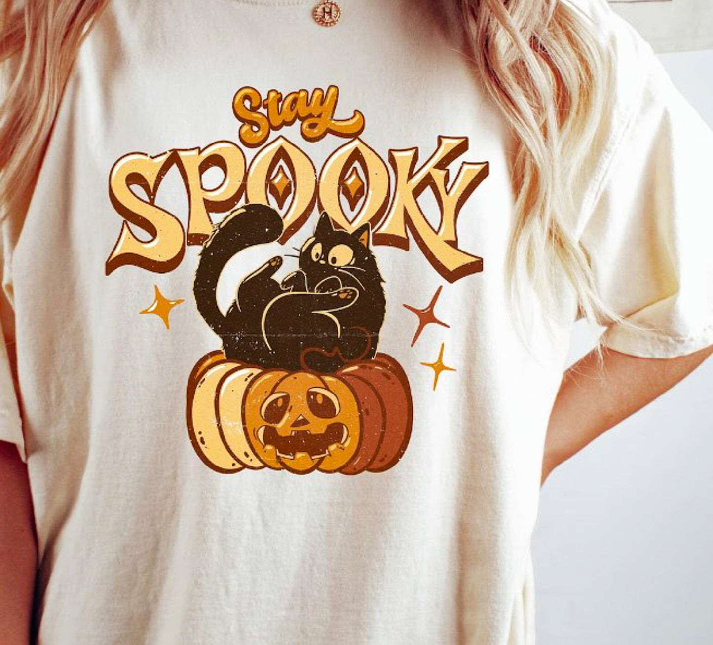 Stay Spooky Black Cat & Jack-O-Lantern Tee