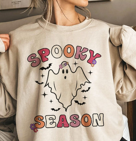 Spooky Season Ghost With Floral Crown Crew Sweatshirt