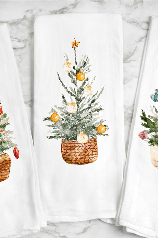 Christmas tree with gold and white ornaments tea towel