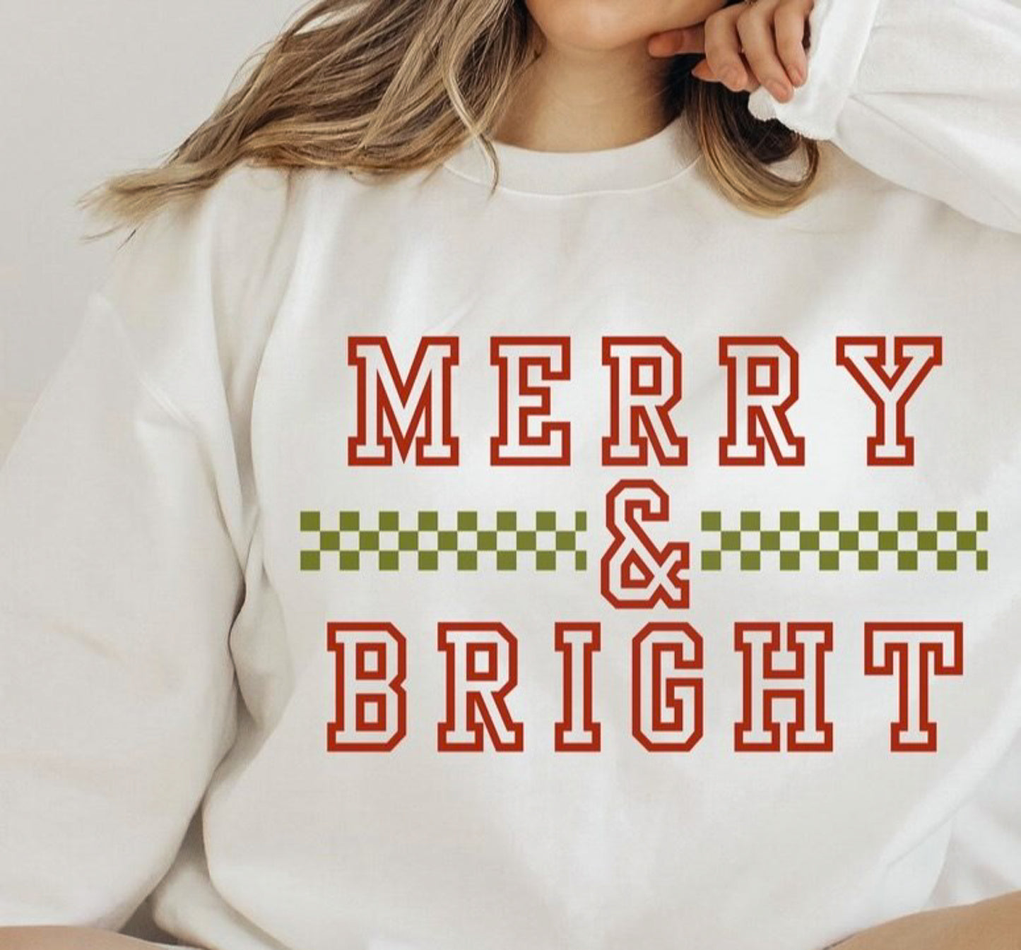 Merry & Bright Checkered Crew Sweatshirt