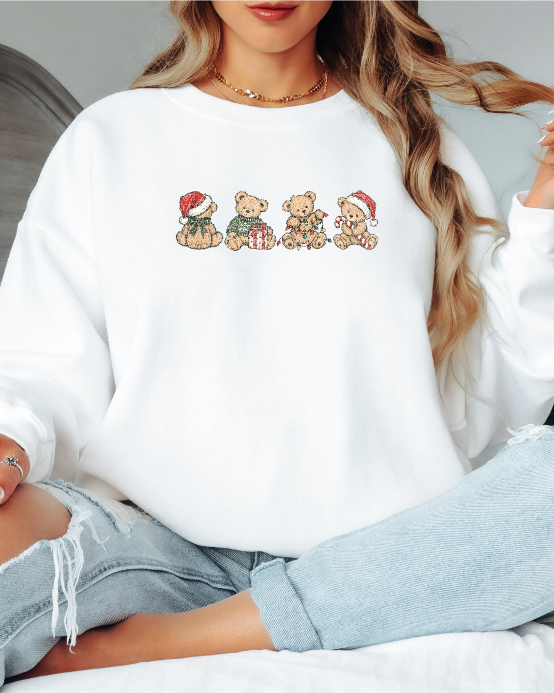 Vintage-Style Christmas Bears Tee or Crew Sweatshirt