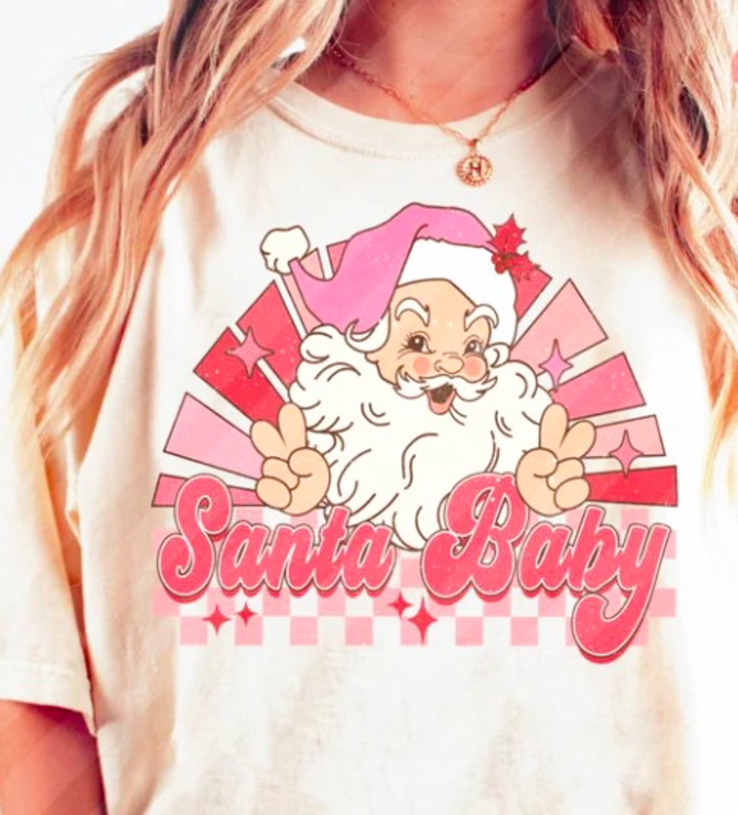 Santa Baby Checkered Background Tee
