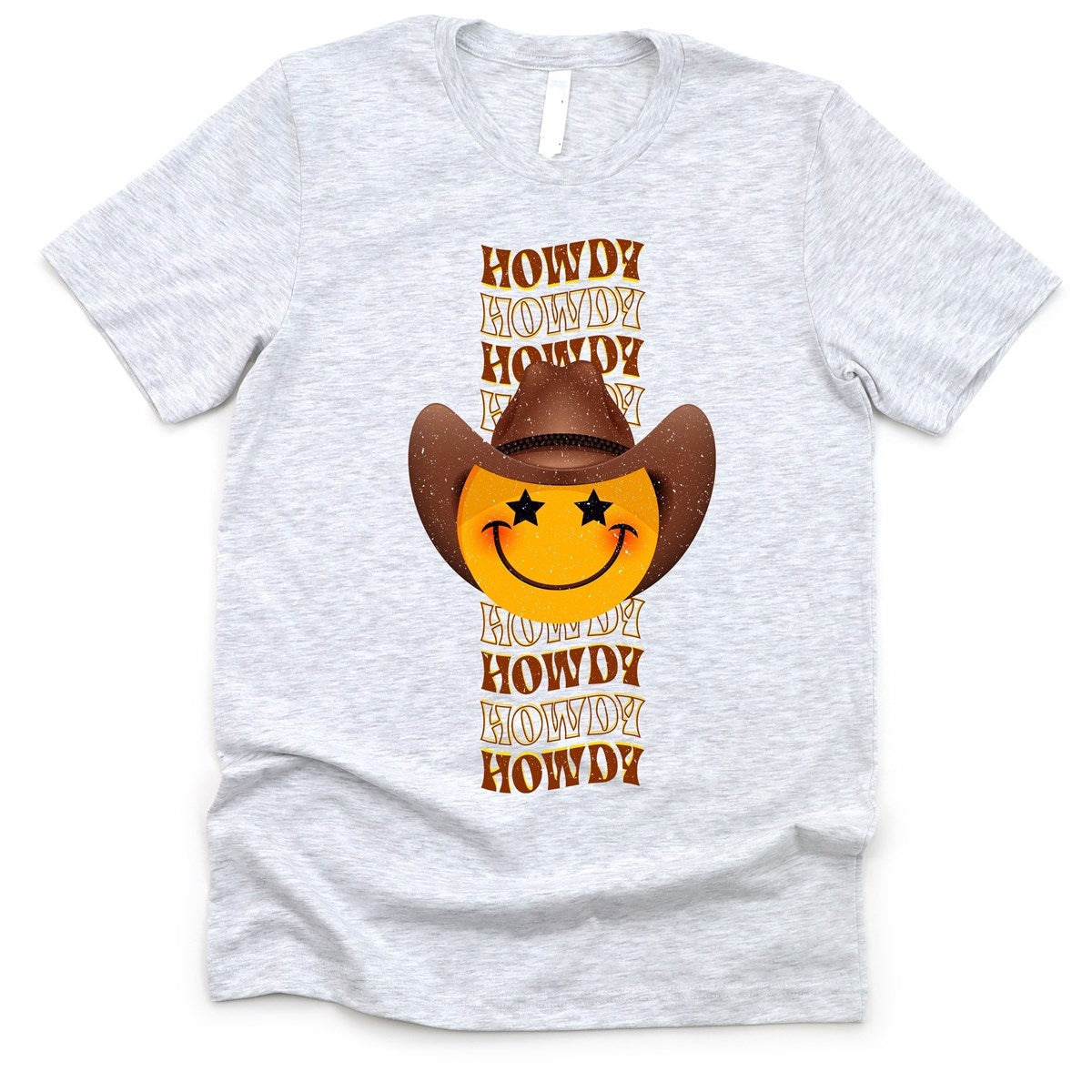 Howdy Smiley Face With Cowboy Hat & Star Eyes T-Shirt or Crew Sweatshirt
