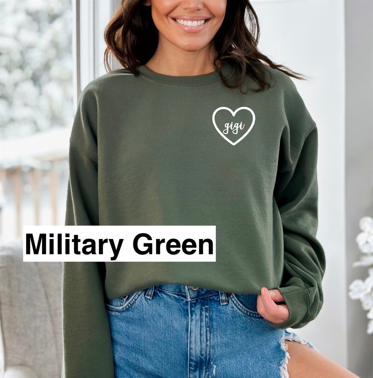 Custom Name Pocket Heart Crew Sweatshirt