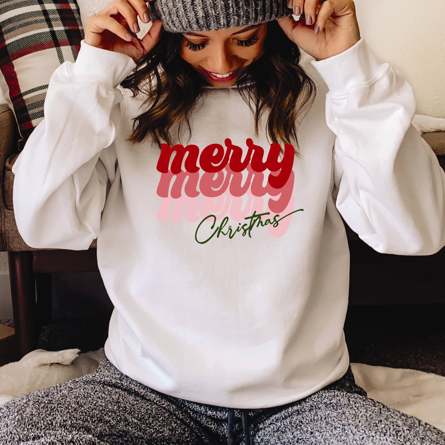 Merry Merry Merry Christmas Crew Sweatshirt