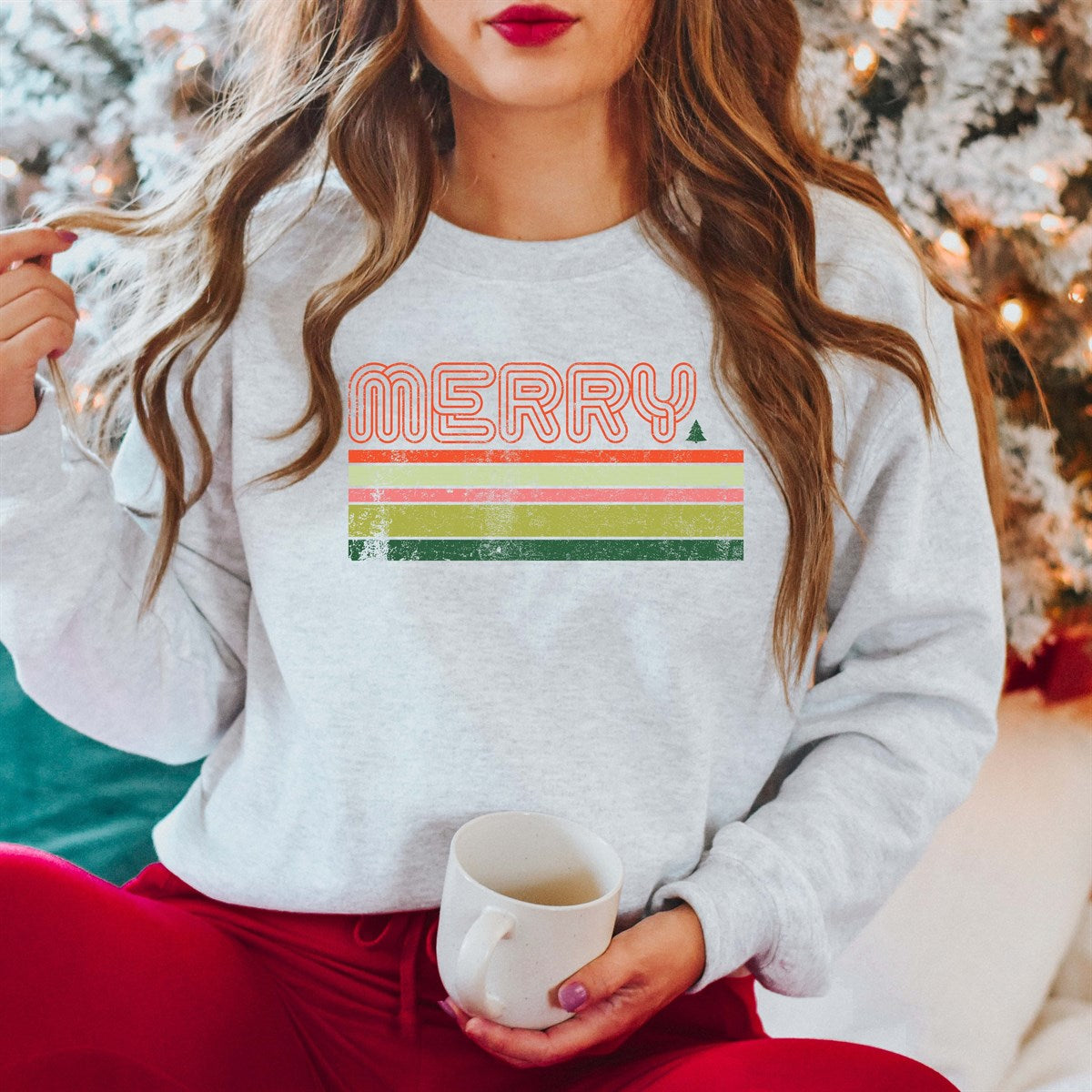 Merry With Stripes Crew Sweatshirt