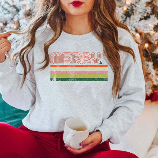 Merry With Stripes Crew Sweatshirt