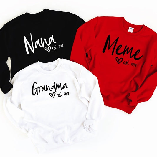 Personalized *Mom Grandma Est. Crew Neck