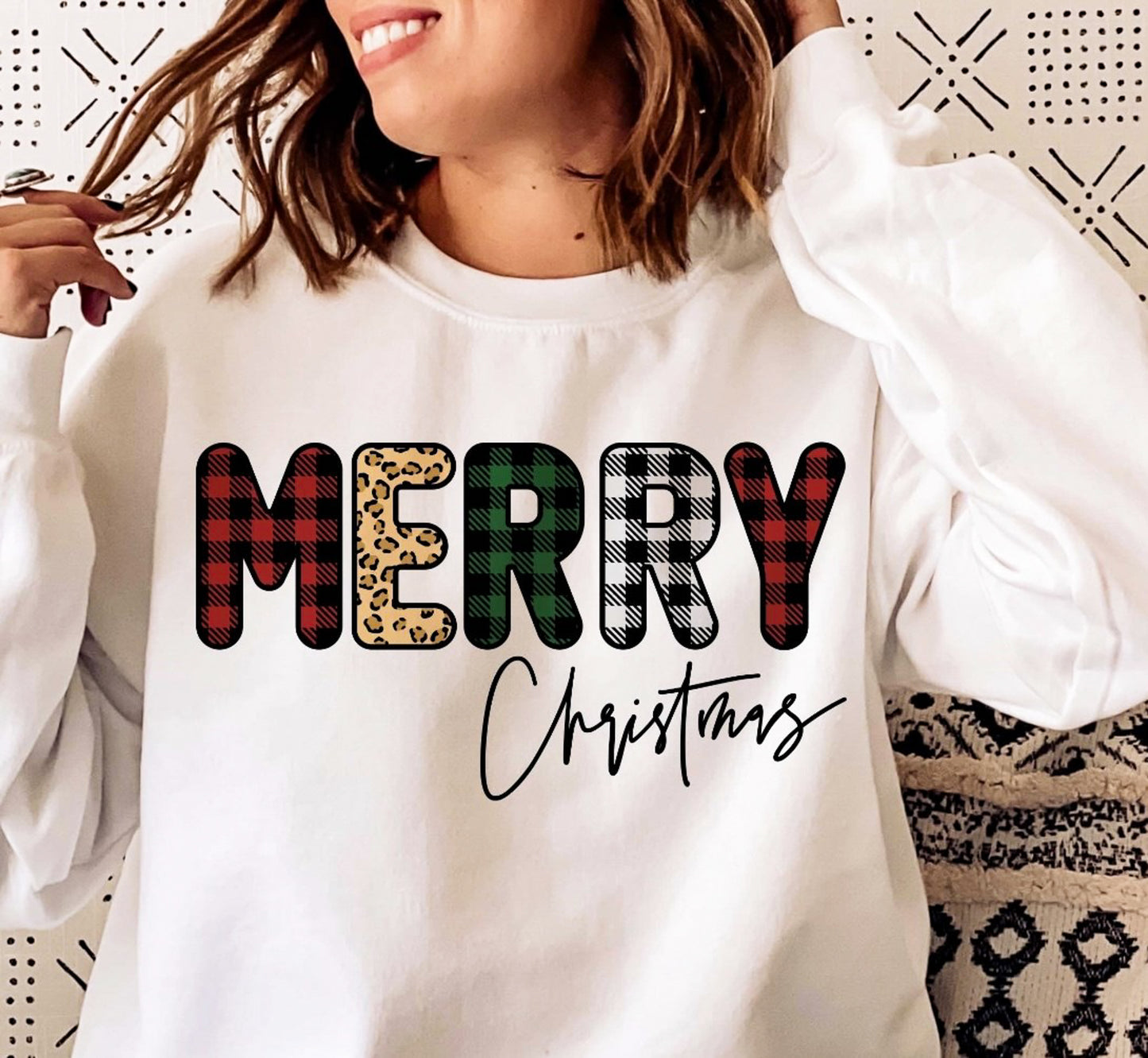 Merry Christmas Buffalo Plaid Crew Sweatshirt