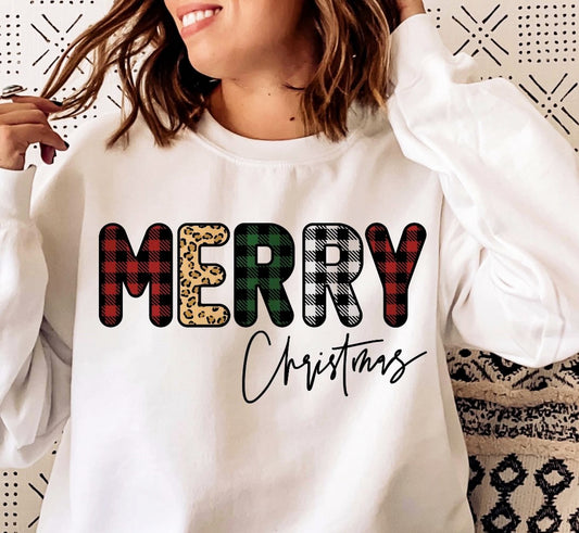 Merry Christmas Buffalo Plaid Crew Sweatshirt