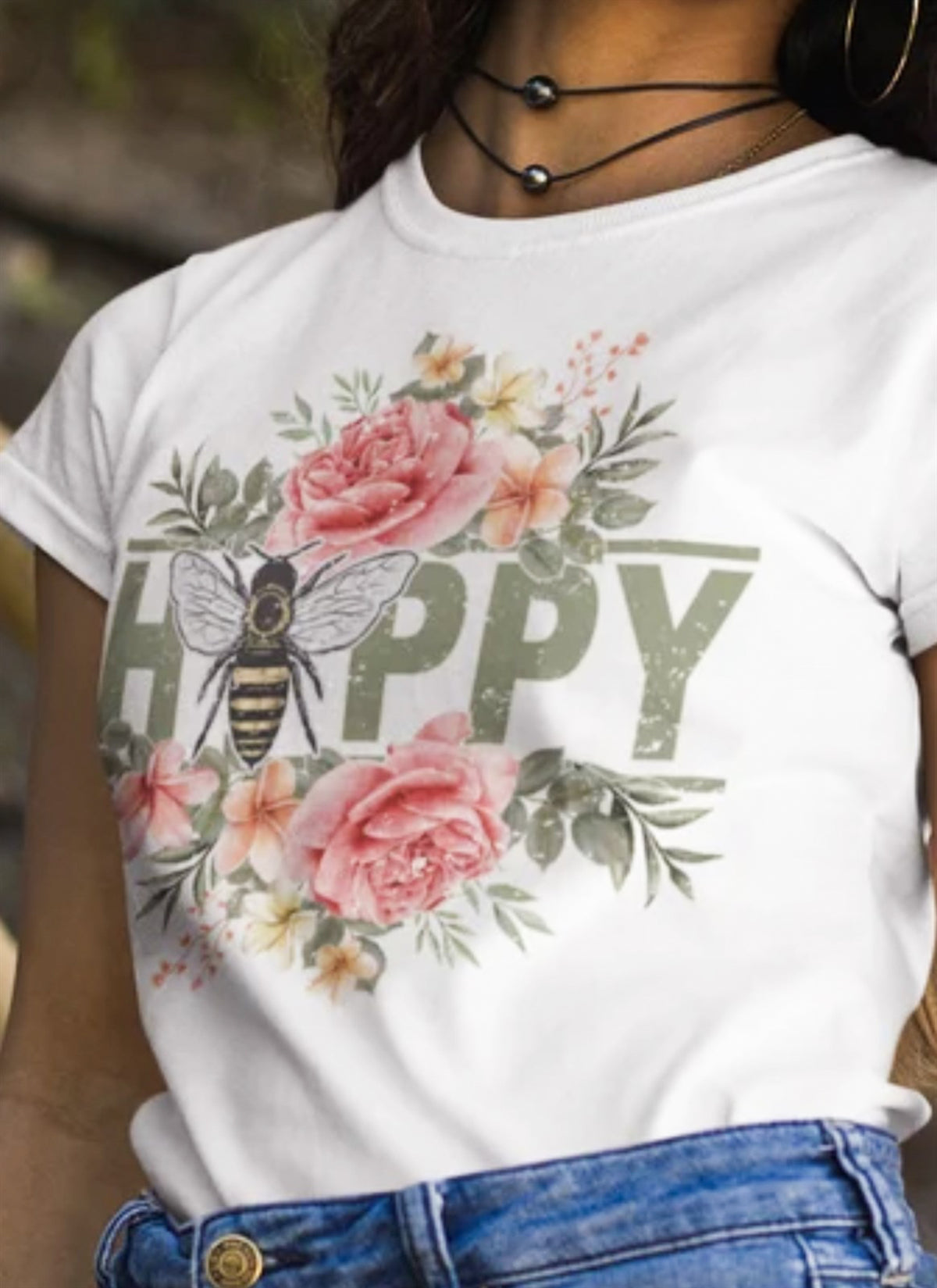 Bee Happy Floral T-Shirt or Crew Sweatshirt